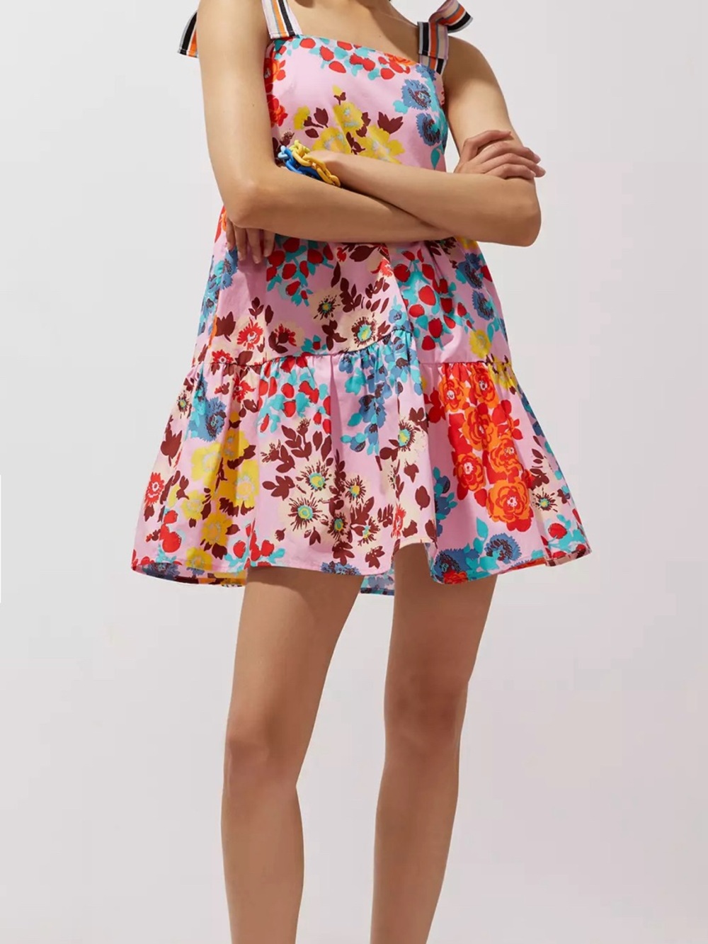 Peter Som for Anthropologie Size M Flouncy Floral Mini Dress Pink Shoulder Tie - Picture 3 of 13